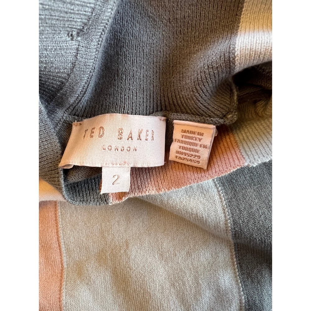 Ted Baker Sleeveless Knit Top Colorblock Mock Neck Button Back Preppy Minimalist - Picture 3 of 9
